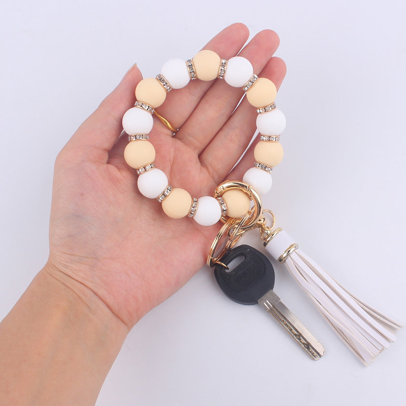 Wholesale Silicone Beaded Tassel Wrist Keychain